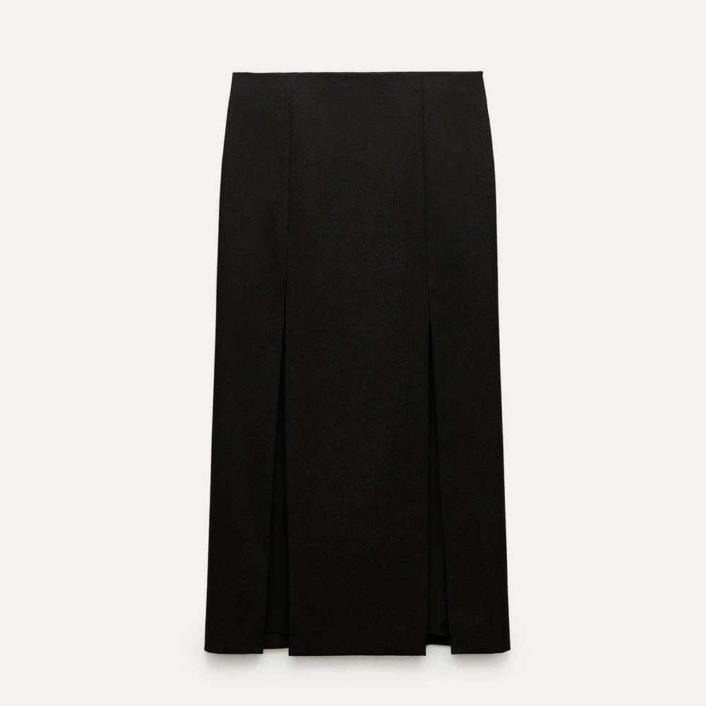 Zara Black Slit 100% Wool high waist Midi Skirt size XS ZW Collection NWT - Picture 6 of 15